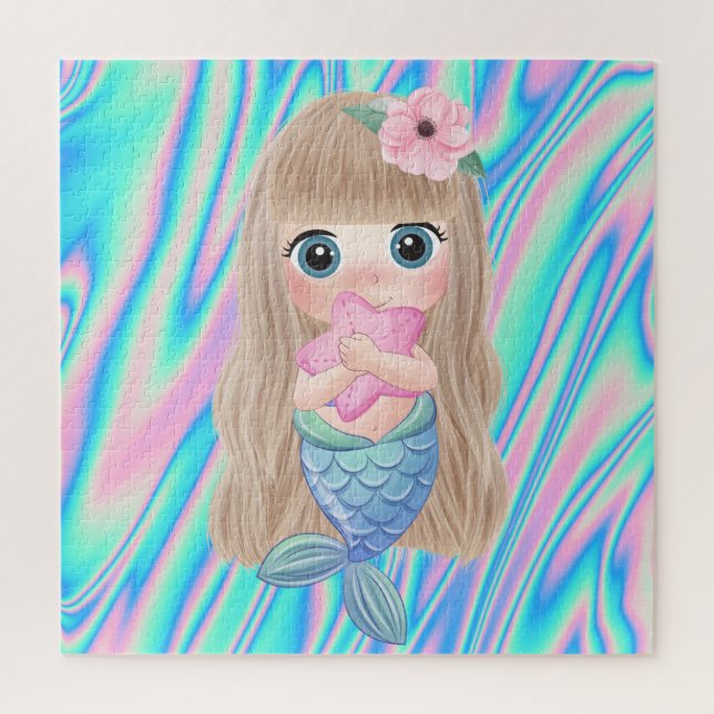 Cute Baby Mermaid Ombre Colourful Jigsaw Puzzle (Vertical)