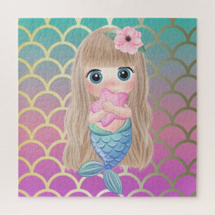Cute Baby Mermaid Ombre Mermaid Teil Scales Jigsaw Puzzle