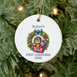 Cute Baby Monkey Christmas Ceramic Ornament