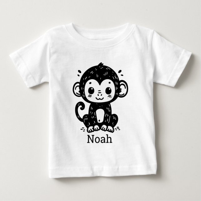 Cute Baby Monkey Drawing - Kawaii Nursery Art Baby T-Shirt (Front)