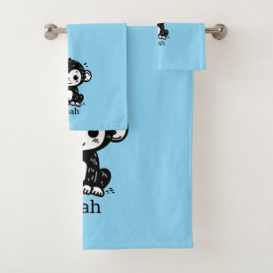 Cute Baby Monkey Drawing - Kawaii Nursery Art Bath Towel Set