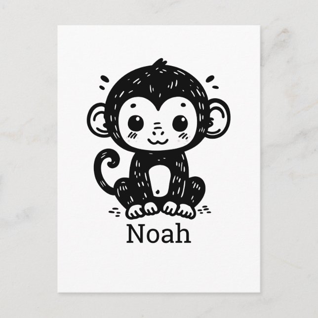 Cute Baby Monkey Drawing - Kawaii Nursery Art Postcard (Front)