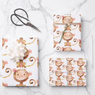 Cute Baby Monkey Funny Cartoon Chimp Wrapping Paper Sheet