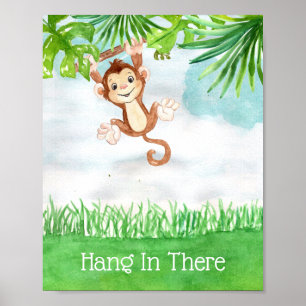 Cute Baby Monkey Hang In There Quote Nursery Poster
