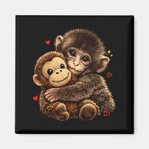 Cute baby monkey hugging bear plush doll animalCut Magnet