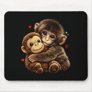 Cute baby monkey hugging bear plush doll animalCut Mouse Pad