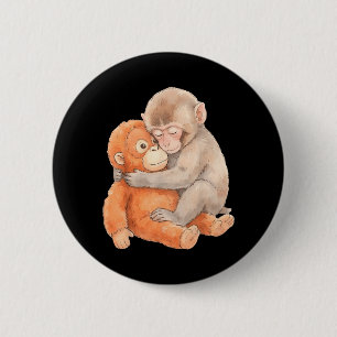 Cute Baby Monkey Named Punch Plush Hugging 6 Cm Round Badge