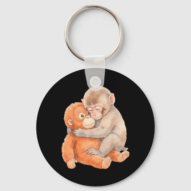 Cute Baby Monkey Named Punch Plush Hugging Key Ring (Front)