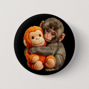 Cute Baby Monkey Named Punch Plush Hugging Lover 6 Cm Round Badge