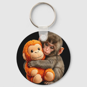 Cute Baby Monkey Named Punch Plush Hugging Lover Key Ring