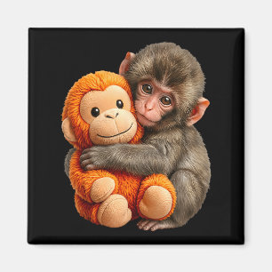 Cute baby monkey named punch plush hugging loverCu Magnet