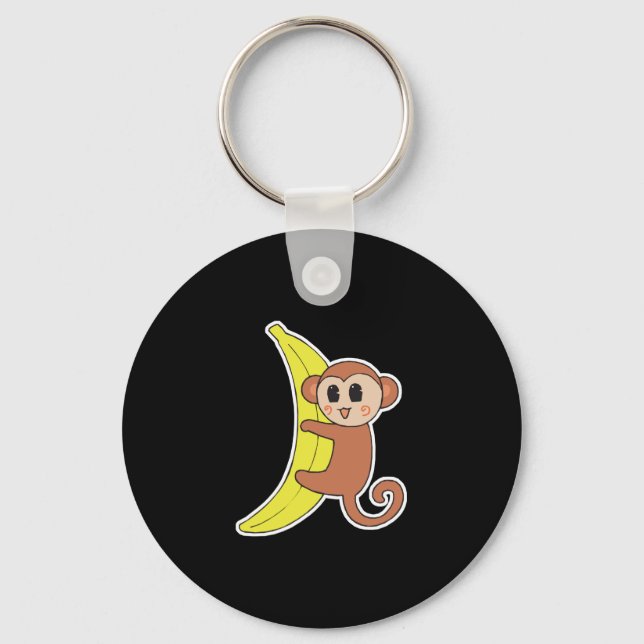 cute baby monkey on banana key ring (Front)