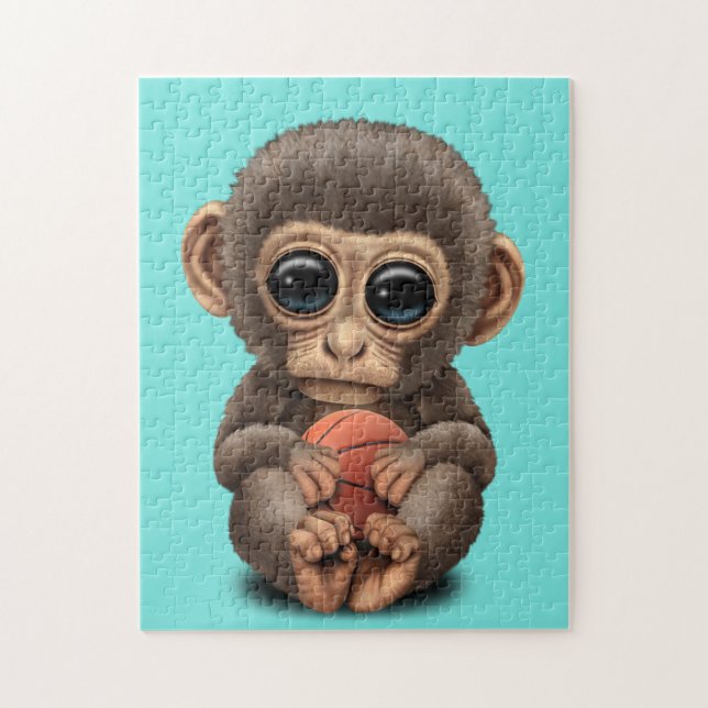 Cute Baby Monkey Playing With Basketball Jigsaw Puzzle (Vertical)