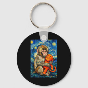 Cute baby monkey punch meme starry night van gogh key ring