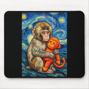 Cute baby monkey punch meme starry night van gogh mouse pad