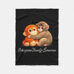 Cute baby monkey punch plush hugging Cute baby mon Fleece Blanket