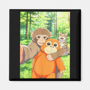 Cute baby monkey selfie with cat meme magnet
