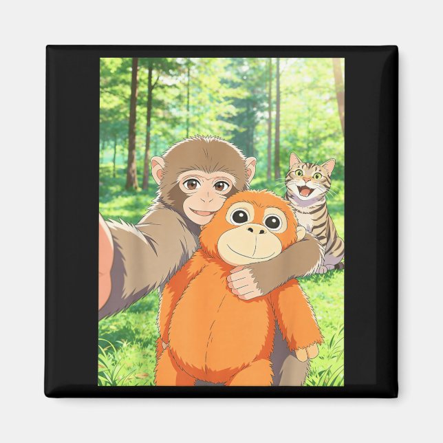 Cute Baby Monkey Selfie with Cat Meme Magnet (Front)