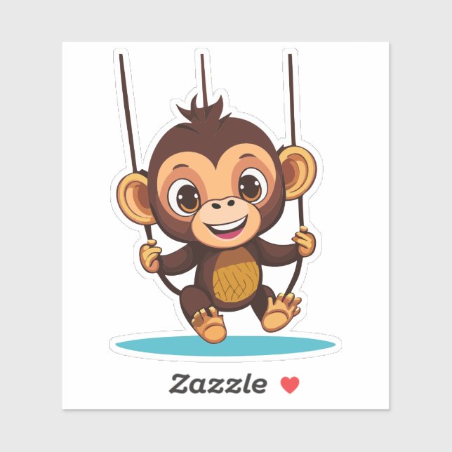 Cute Baby Monkey Swinging On Tree Swing (Sheet)