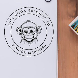 Cute Baby Monkey This Book Belongs To Kid's Name Rubber Stamp