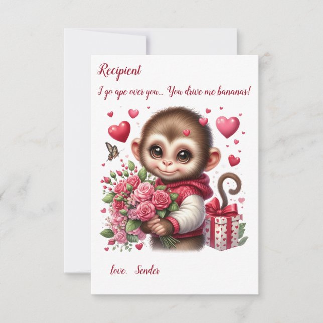 Cute Baby Monkey Valentine's Day card (Front)