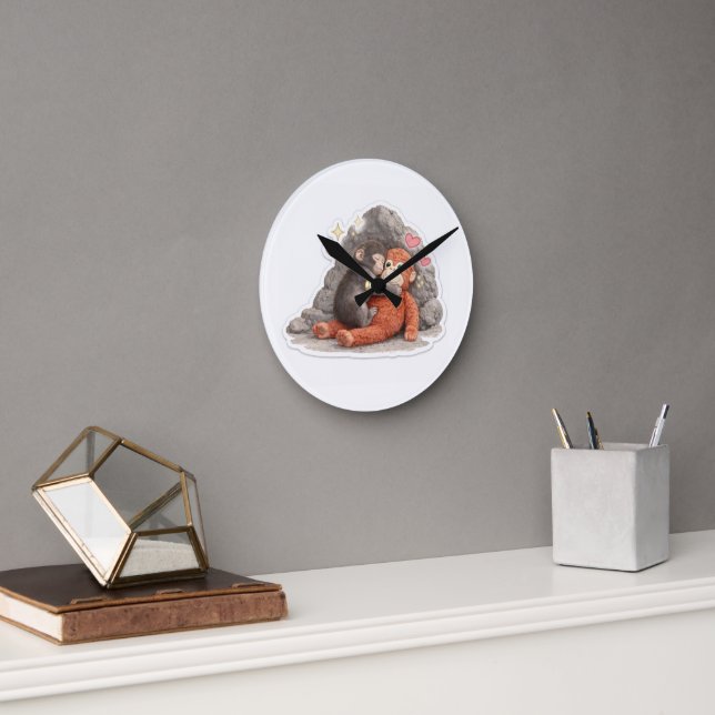 Cute Baby Monkey Wall Clock – Soft Aesthetic Anima (Office)
