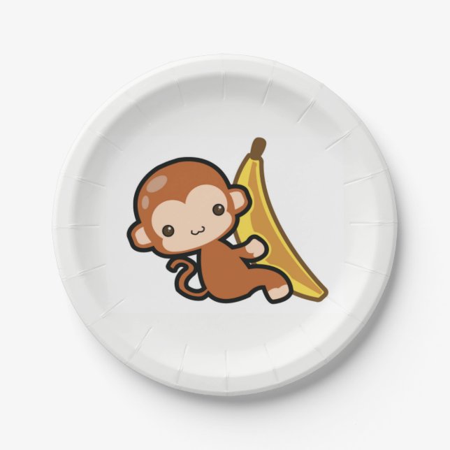 Cute Baby Monkey Whit A Banana Paper Plate (Front)