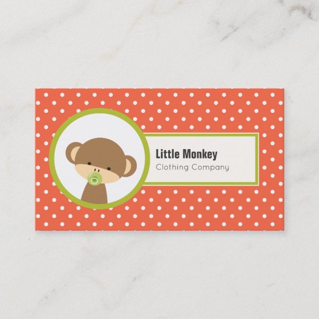 Cute Baby Monkey with a Pacifier on Polka Dots Business Card (Front)