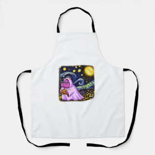 Cute Baby Moo Deng Halloween Van Gogh Starry Night Apron