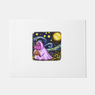 Cute Baby Moo Deng Halloween Van Gogh Starry Night Doormat