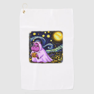 Cute Baby Moo Deng Halloween Van Gogh Starry Night Golf Towel