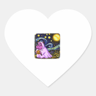 Cute Baby Moo Deng Halloween Van Gogh Starry Night Heart Sticker