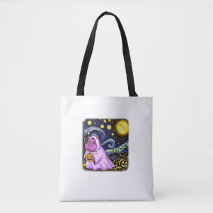 Cute Baby Moo Deng Halloween Van Gogh Starry Night Tote Bag