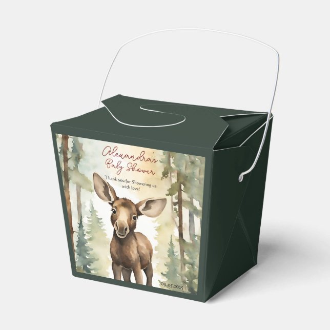 Cute Baby Moose Baby Shower Gender Neutral Favour Box (Front Side)
