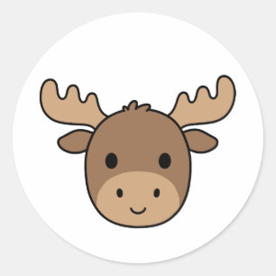 Cute Baby Moose Face Classic Round Sticker