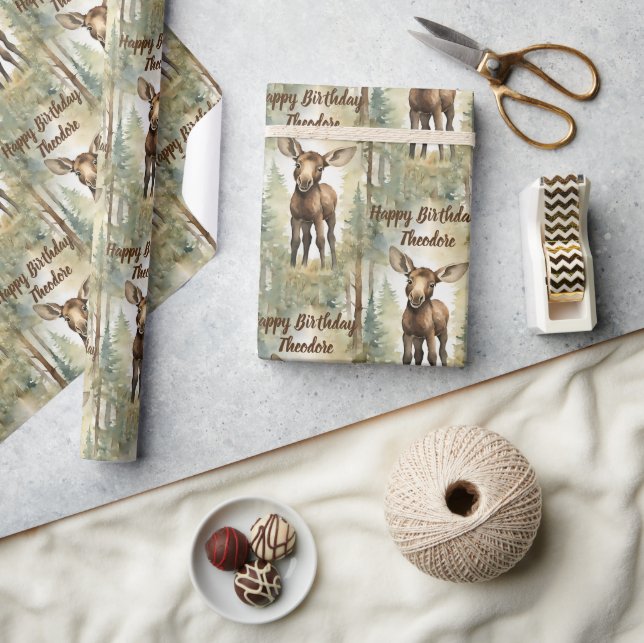 Cute Baby Moose Personalised Birthday Wrapping Paper (Crafts)