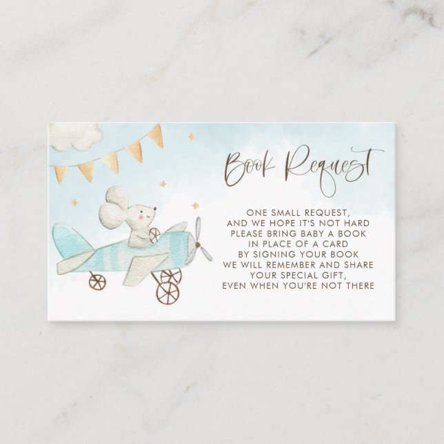 Cute Baby Mouse Aeroplane Baby Shower Book Request Enclosure Card (Front)