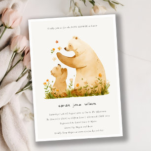 Cute Baby Mum Floral Watercolor Neutal Baby Shower Invitation