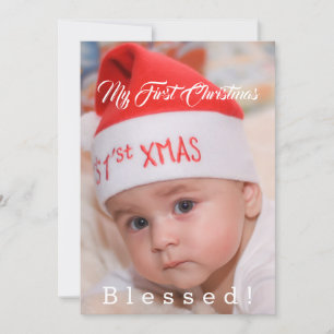 Cute Baby My First Christmas Santa Hat Holiday Card