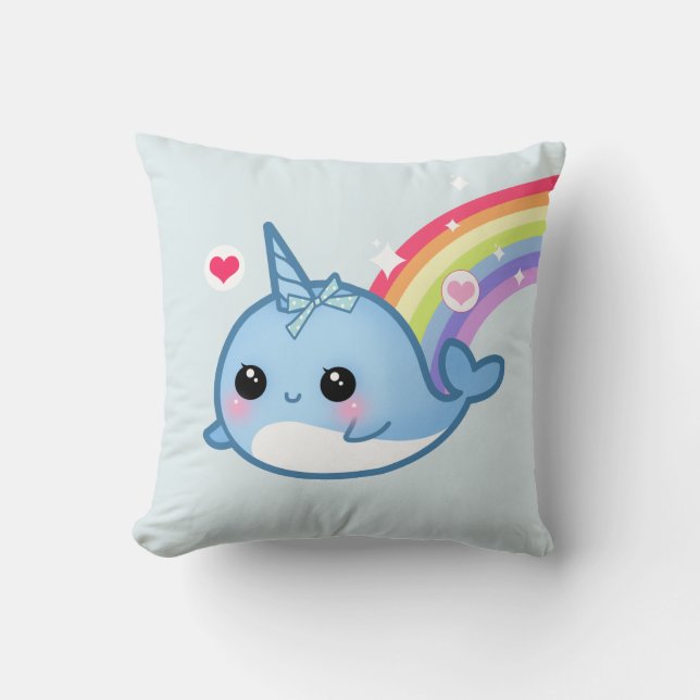 Cute baby narwhal and rainbow cushion (Front)