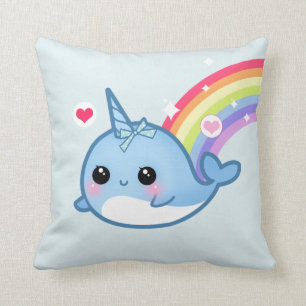 Cute baby narwhal and rainbow cushion