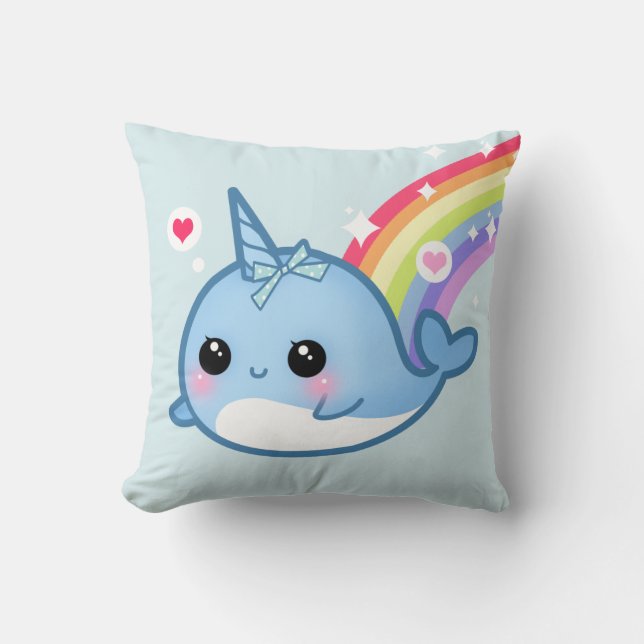 Cute baby narwhal and rainbow cushion (Front)
