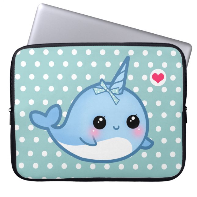 Cute baby narwhal laptop sleeve (Front)