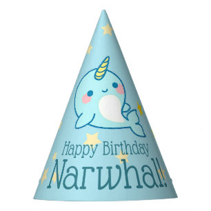 Cute Baby Narwhal Personalised with Stars Party Hat