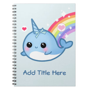 Cute baby narwhal with rainbow - Personalised Notebook