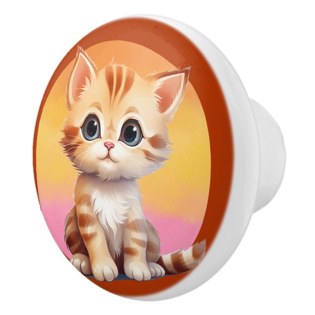 Cute baby nursery kitten ceramic knob (Right)