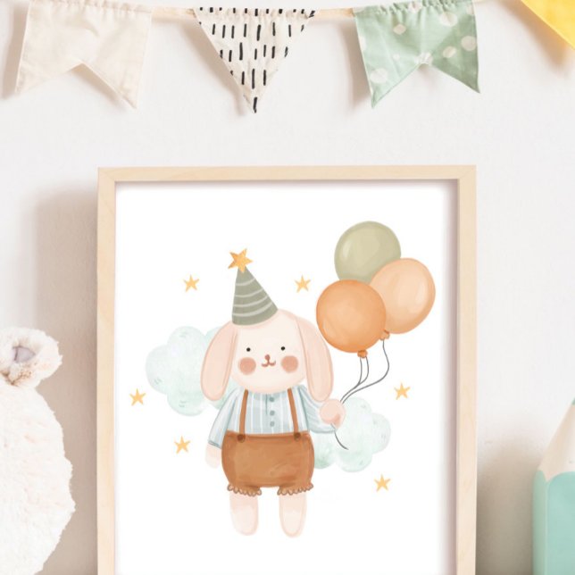 Cute Baby Nursery  White Rabbit Cloud and Stars Poster (Creator Uploaded)