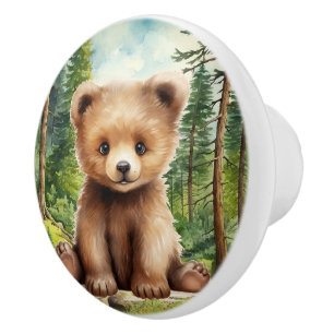 Cute baby nursery woodland baby bear ceramic knob