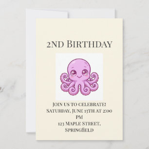 Cute Baby Octopus 2nd Birthday Invitation