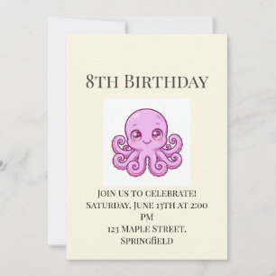 Cute Baby Octopus 8th Birthday Invitation